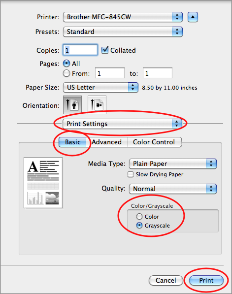 Set printer to black and white default